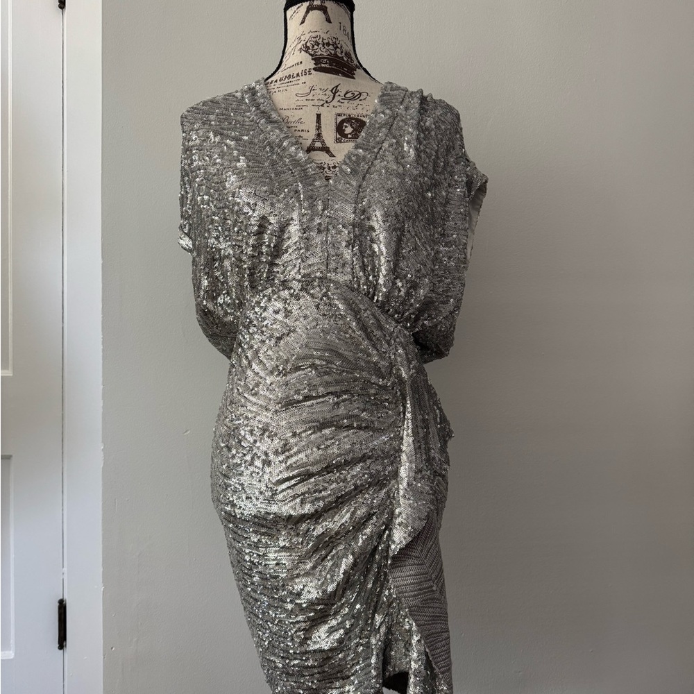 IRO Sagria Silver Asymmetrical Sequin Dress